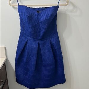 Express Textured Royal Blue Fit & Flare Mini Dress